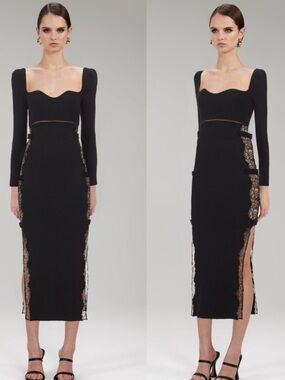 Self Portrait Black Knit Lace Midi Dress XS K-Pop Celebrity